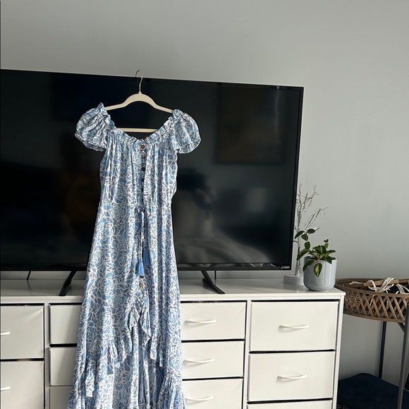 Tiare Hawaii Blue and White Midi Dress - Picture 1 of 2